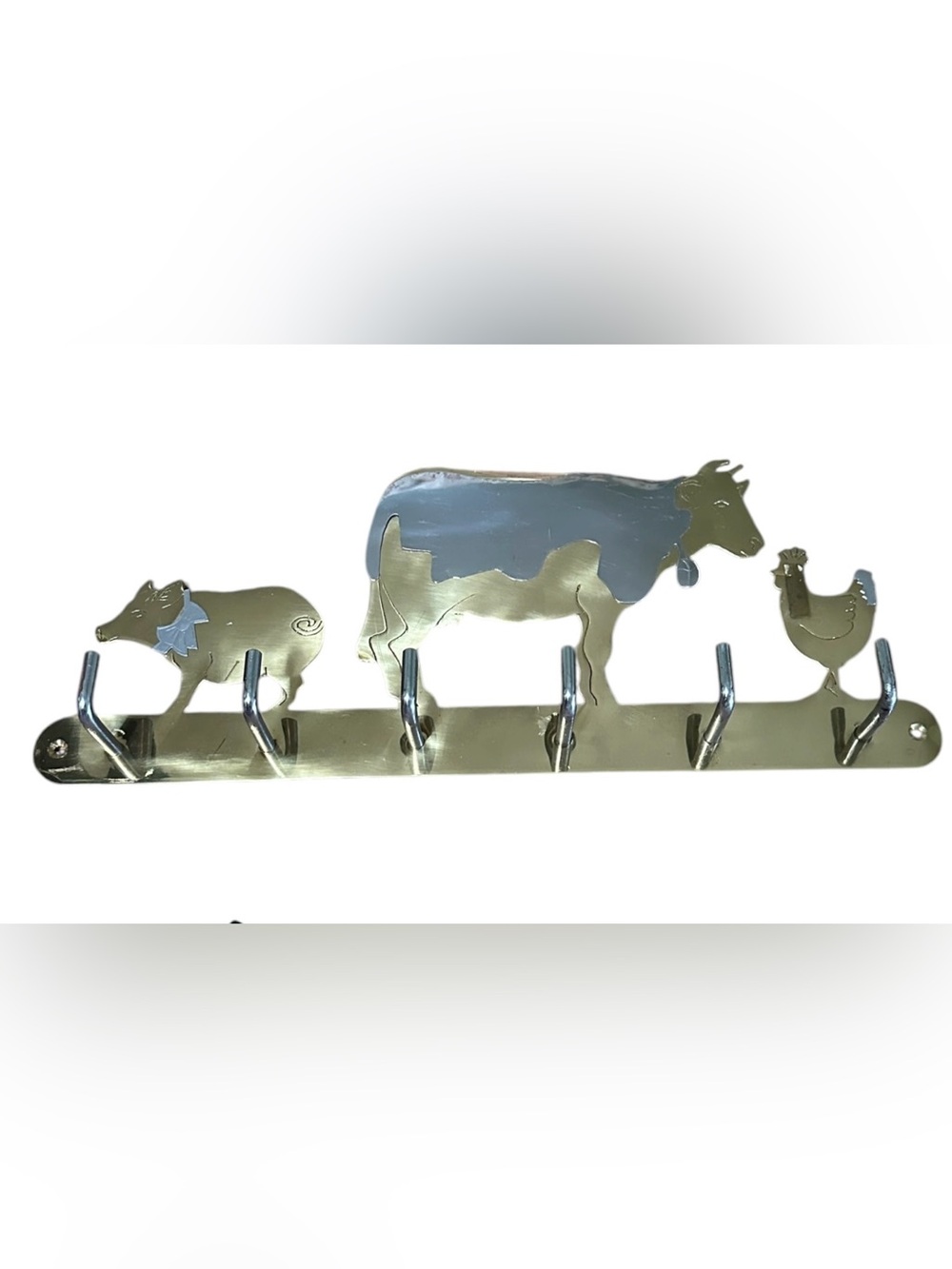 Vintage Farm Animals Brass Metal Key Hat Hooks Hanger India Cow Pig Chicken READ